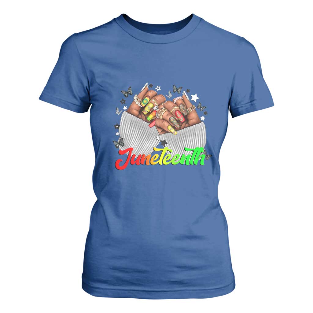 Juneteenth Celebration T Shirt For Women Since 1865 Women Nails Butterflies TS01 Royal Blue Print Your Wear