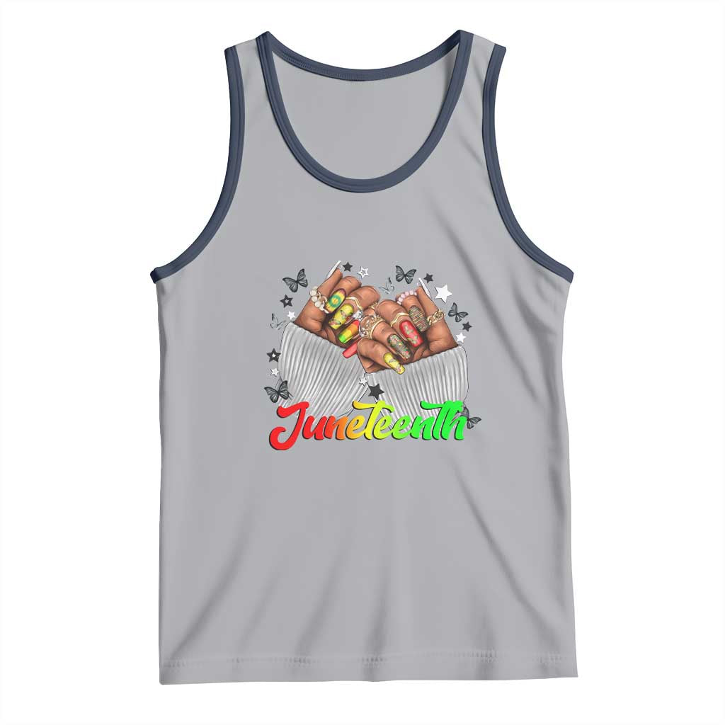 Juneteenth Celebration Tank Top Since 1865 Women Nails Butterflies TS01 Athletic Heather Navy Print Your Wear