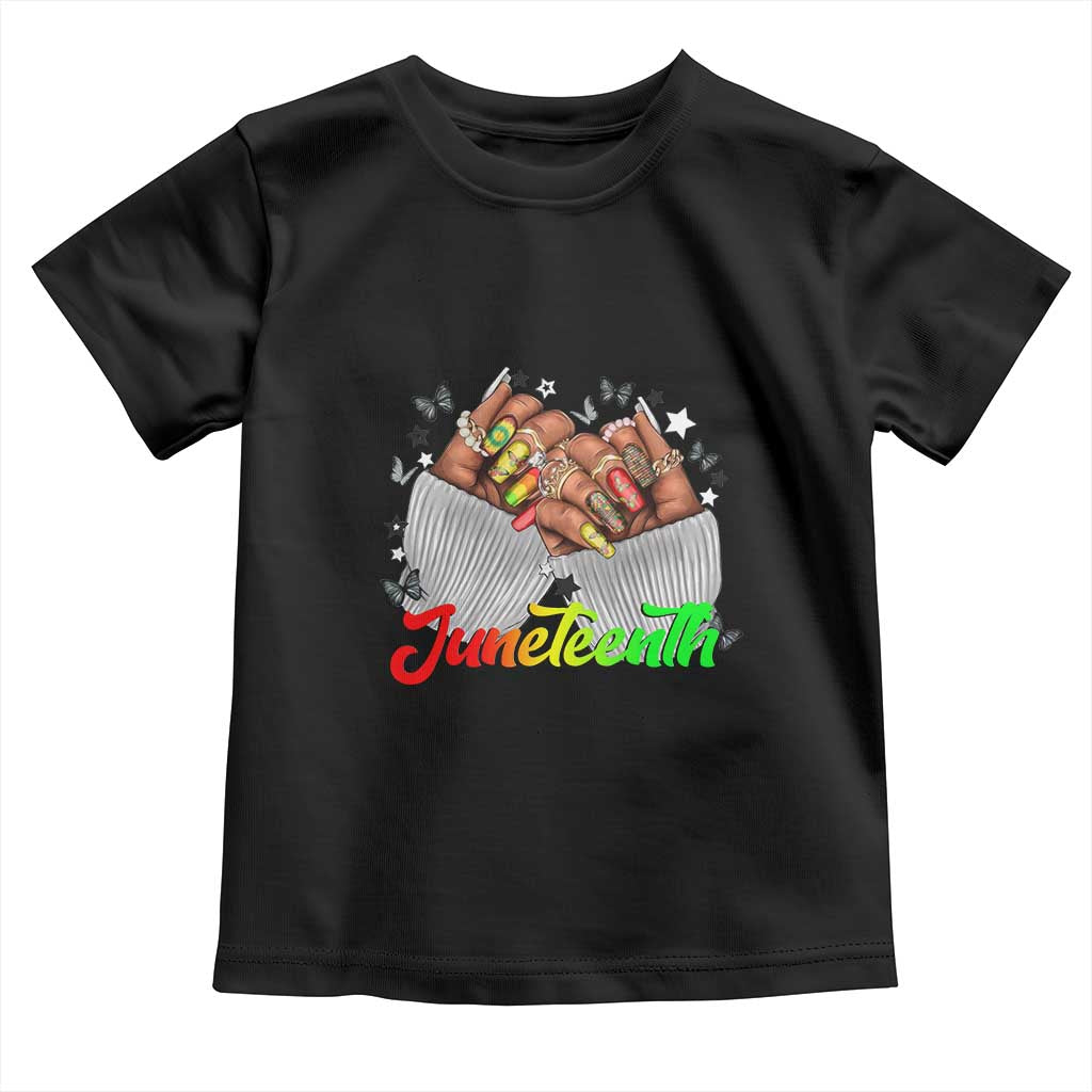 Juneteenth Celebration Toddler T Shirt Since 1865 Women Nails Butterflies TS01 Black Print Your Wear