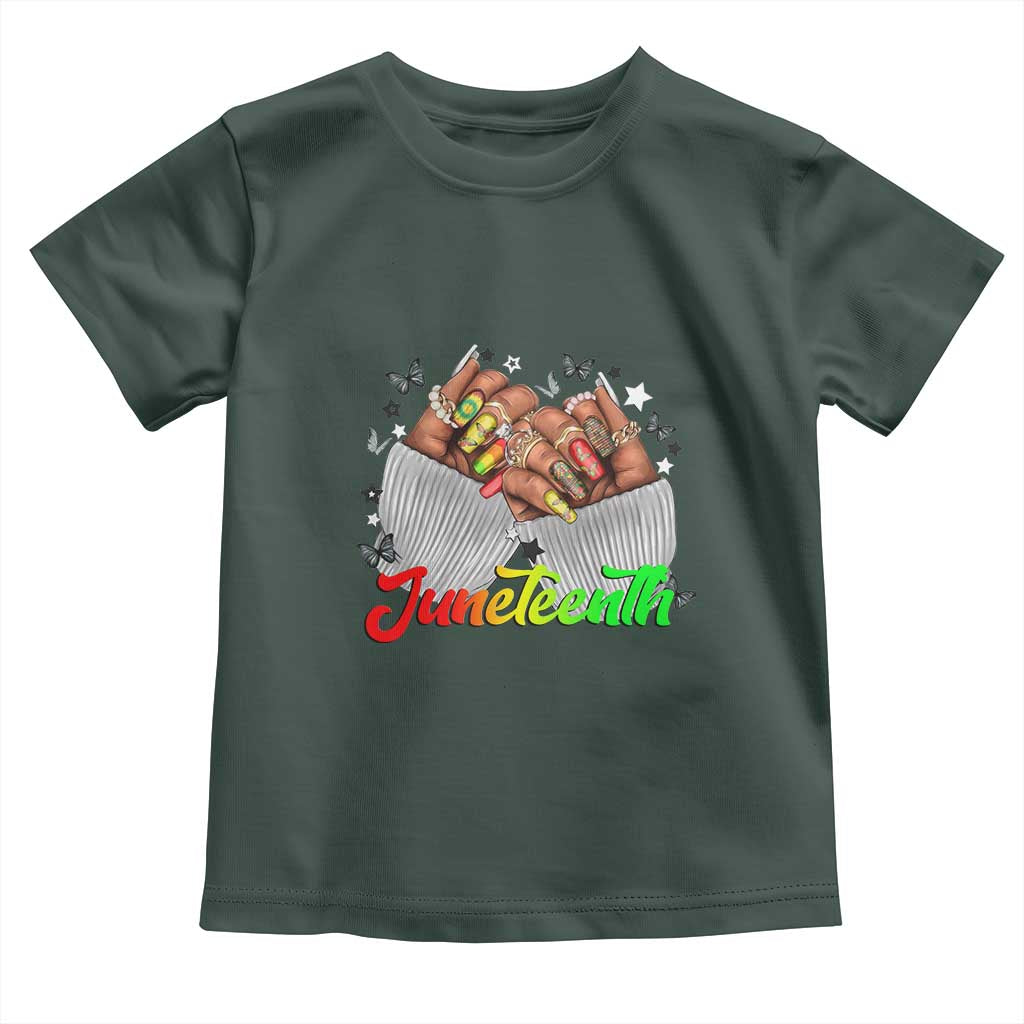 Juneteenth Celebration Toddler T Shirt Since 1865 Women Nails Butterflies TS01 Dark Forest Green Print Your Wear
