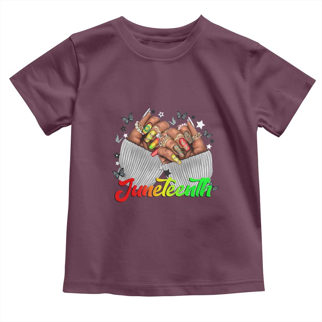 Juneteenth Celebration Toddler T Shirt Since 1865 Women Nails Butterflies TS01 Maroon Print Your Wear