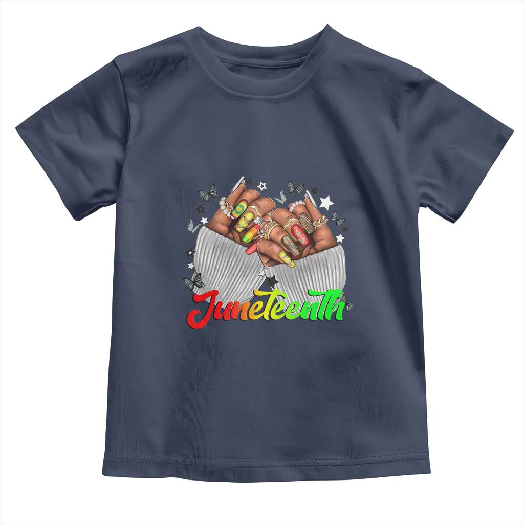 Juneteenth Celebration Toddler T Shirt Since 1865 Women Nails Butterflies TS01 Navy Print Your Wear