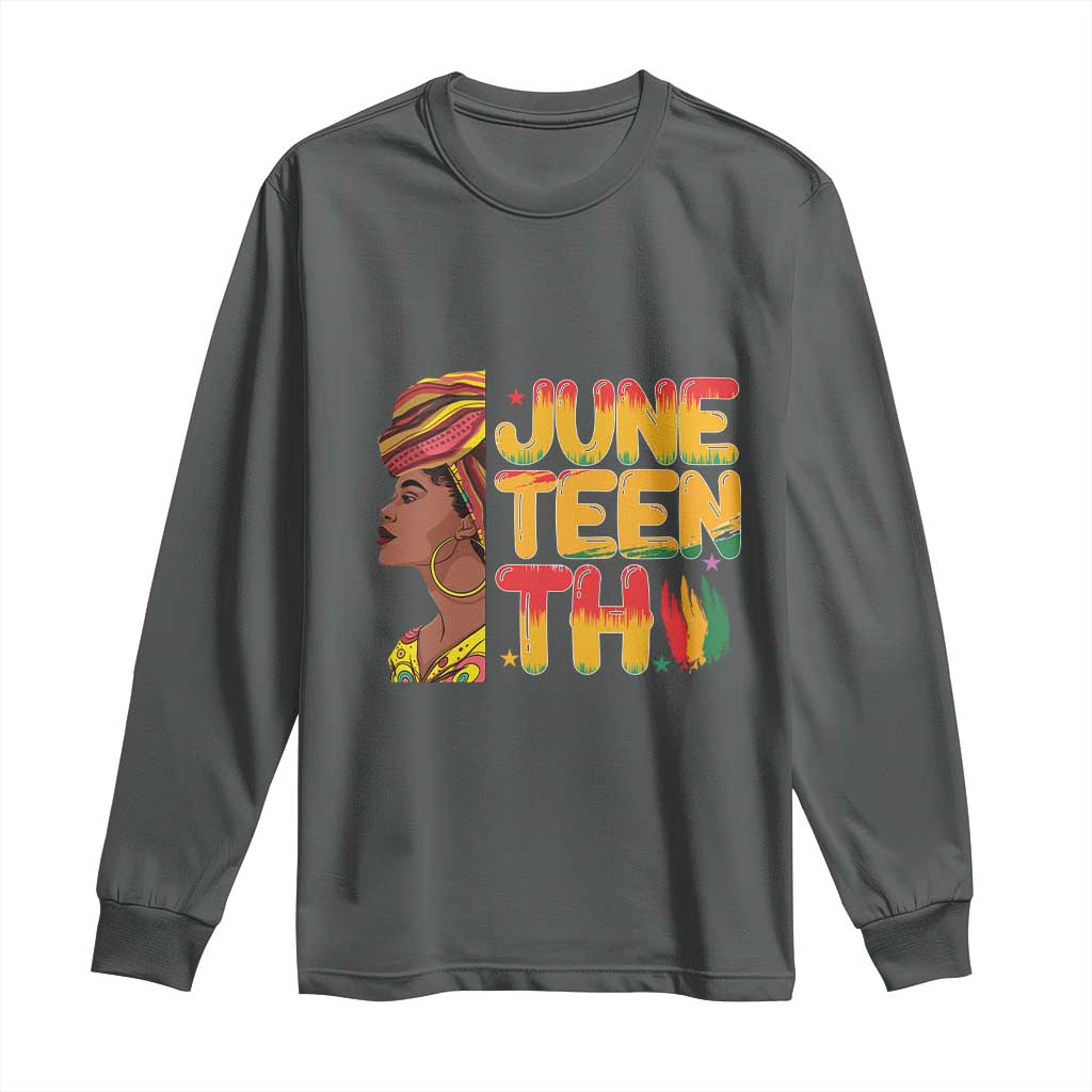 Juneteenth Black Woman Long Sleeve Shirt Black History African American Ladies TS01 Dark Heather Print Your Wear