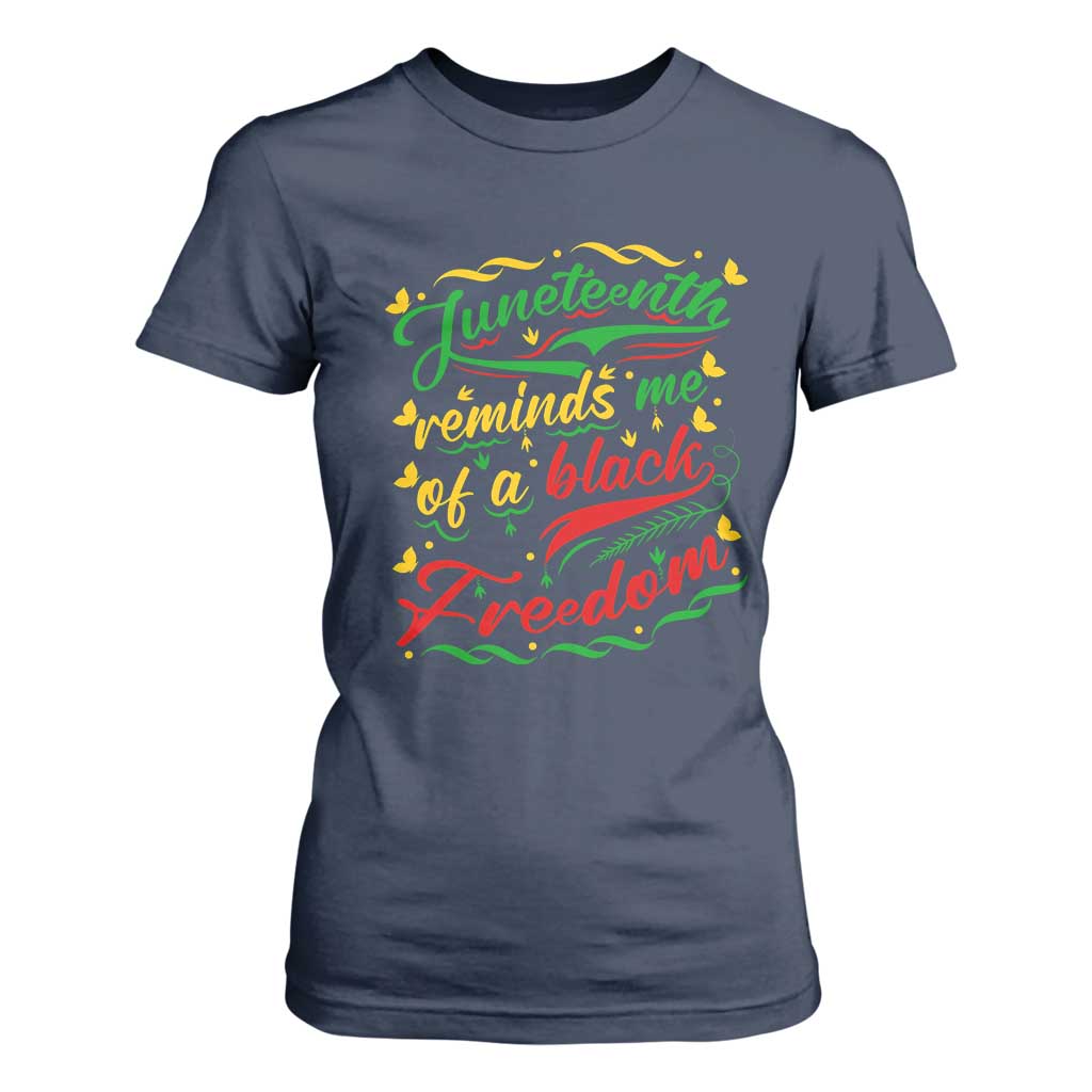 Black History Pride T Shirt For Women Juneteenth Reminds Me Of a Black Freedom TS01 Navy Print Your Wear