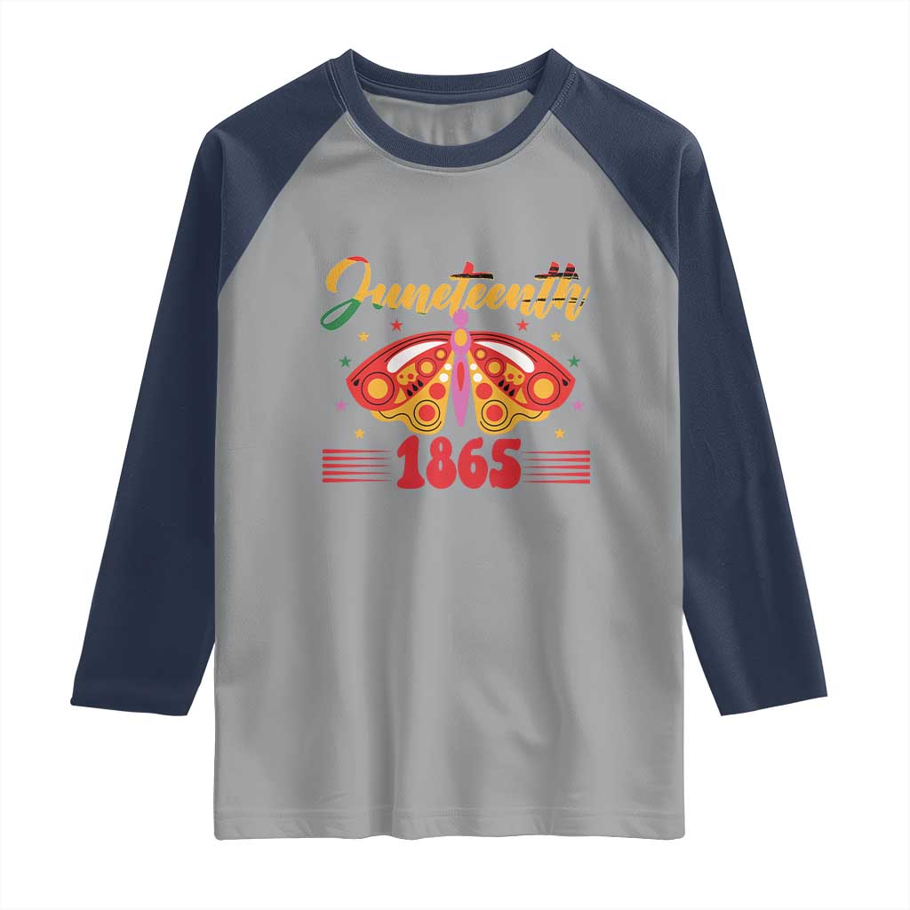 Juneteenth 1865 Butterfly Raglan Shirt TS01 Sport Gray Navy Print Your Wear
