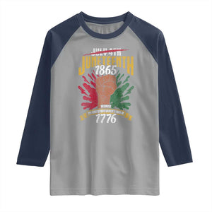 Juneteenth Since 1865 Raglan Shirt My Ancestors Weren't Free In 1776 TS01 Sport Gray Navy Print Your Wear