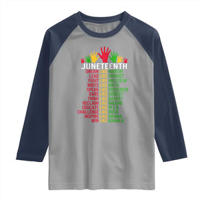 Juneteenth 1865 Raglan Shirt Dream Like Leaders TS01 Sport Gray Navy Print Your Wear