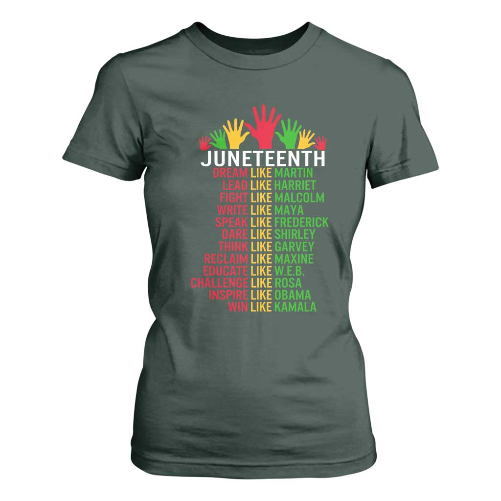 Juneteenth 1865 T Shirt For Women Dream Like Leaders TS01 Dark Forest Green Print Your Wear