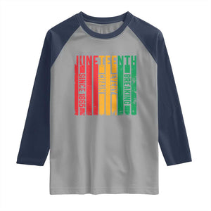Juneteenth Since 1865 Raglan Shirt Breaking Every Chain TS01 Sport Gray Navy Print Your Wear