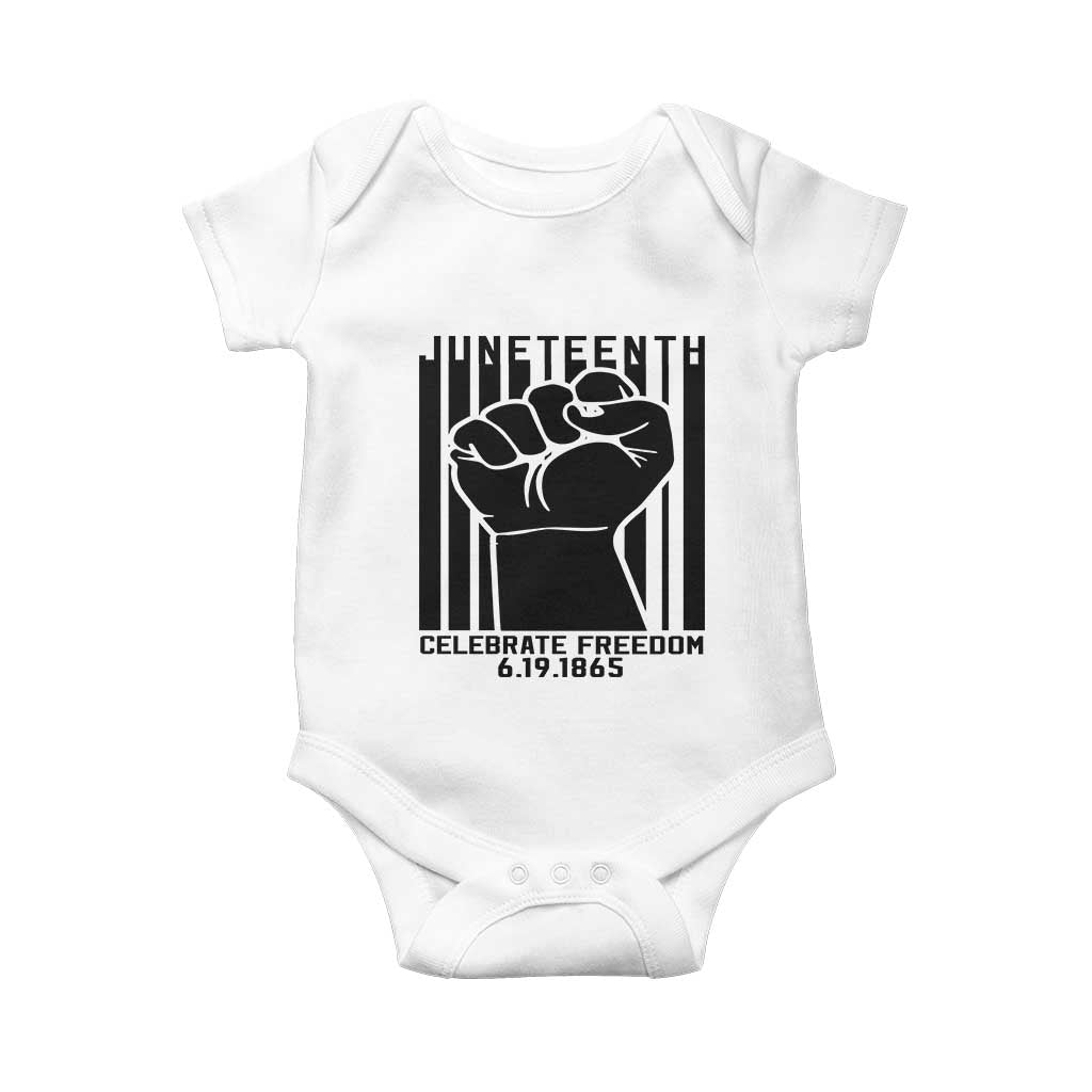 Juneteenth 1865 Independence Baby Onesie Celebrate Freedom Raised Fist TS01 White Print Your Wear