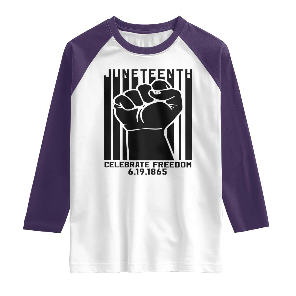 Juneteenth 1865 Independence Raglan Shirt Celebrate Freedom Raised Fist TS01 White Purple Print Your Wear