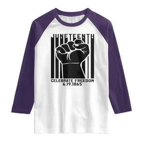Juneteenth 1865 Independence Raglan Shirt Celebrate Freedom Raised Fist TS01 White Purple Print Your Wear