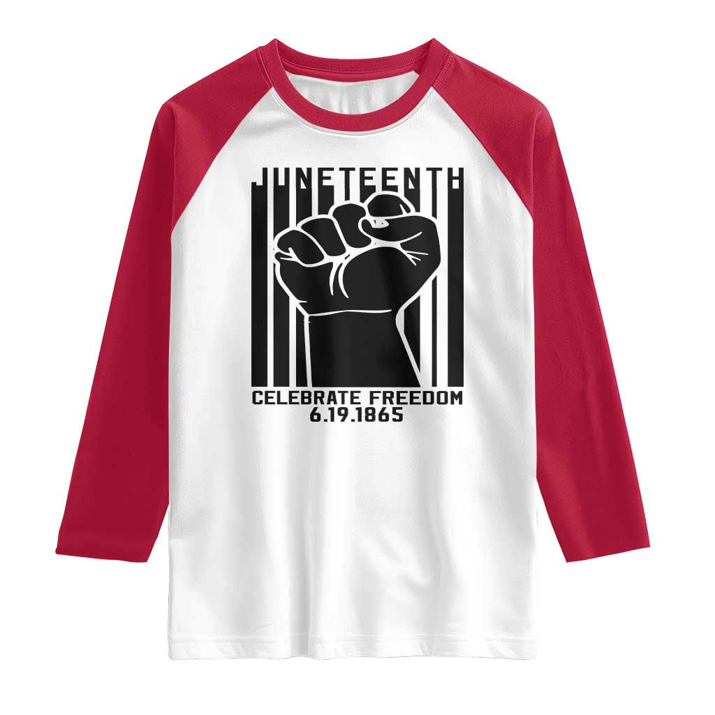 Juneteenth 1865 Independence Raglan Shirt Celebrate Freedom Raised Fist TS01 White Red Print Your Wear