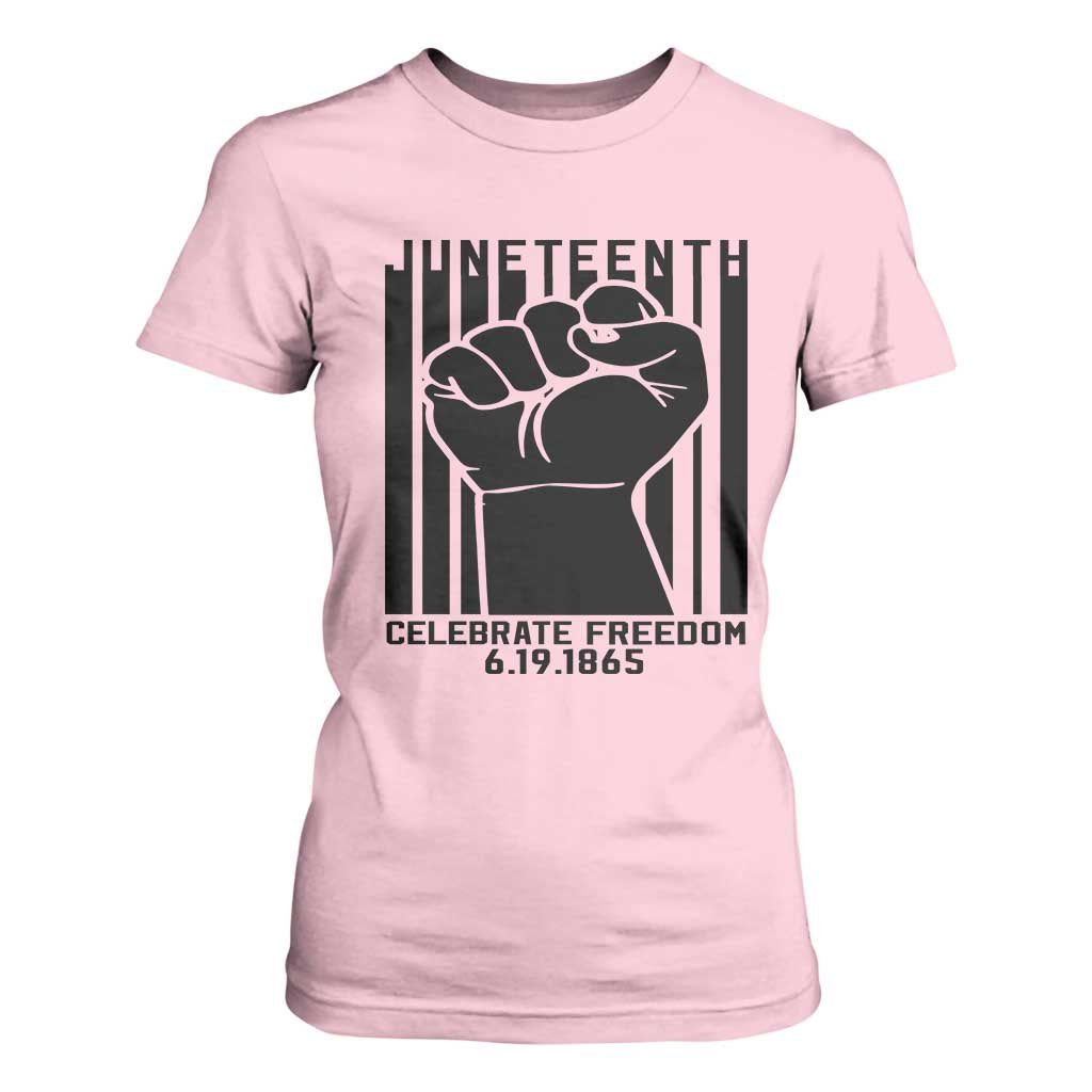 Juneteenth 1865 Independence T Shirt For Women Celebrate Freedom Raised Fist TS01 Light Pink Print Your Wear