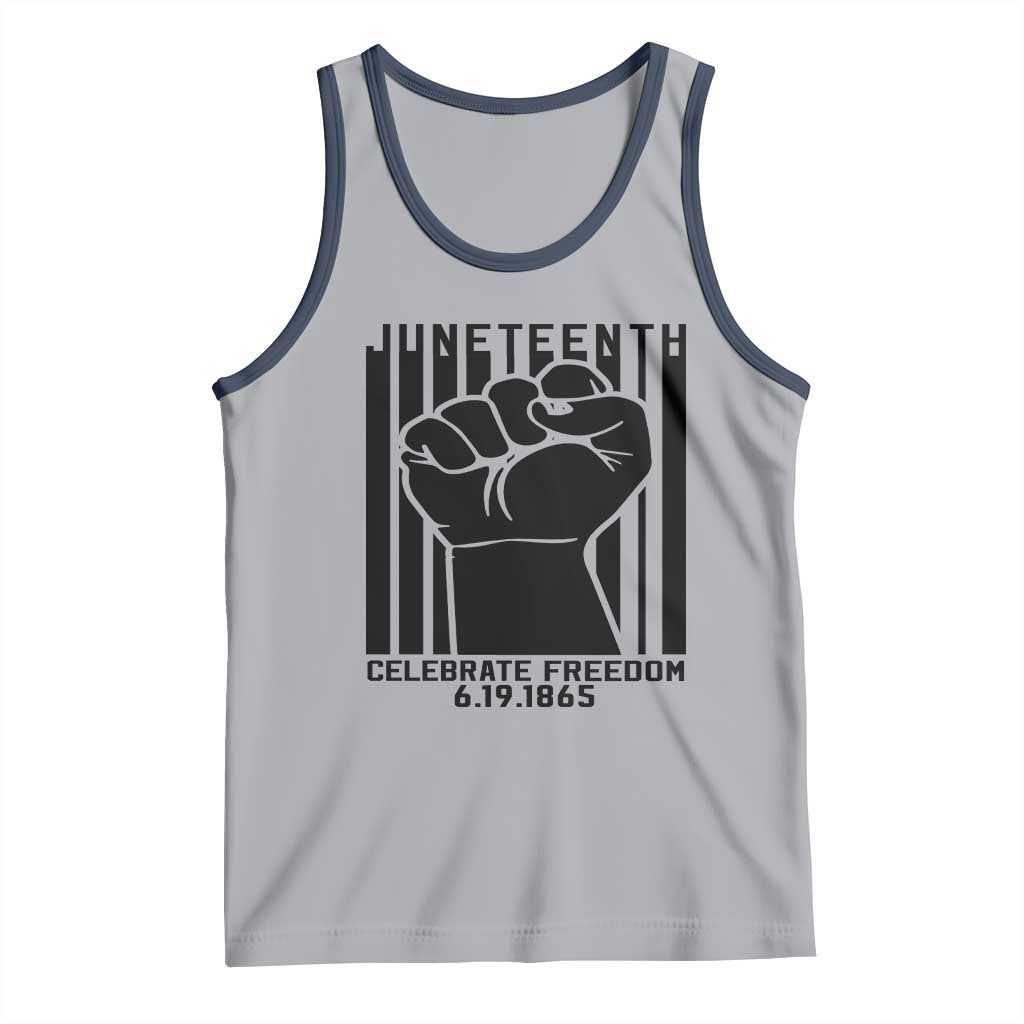 Juneteenth 1865 Independence Tank Top Celebrate Freedom Raised Fist TS01 Athletic Heather Navy Print Your Wear