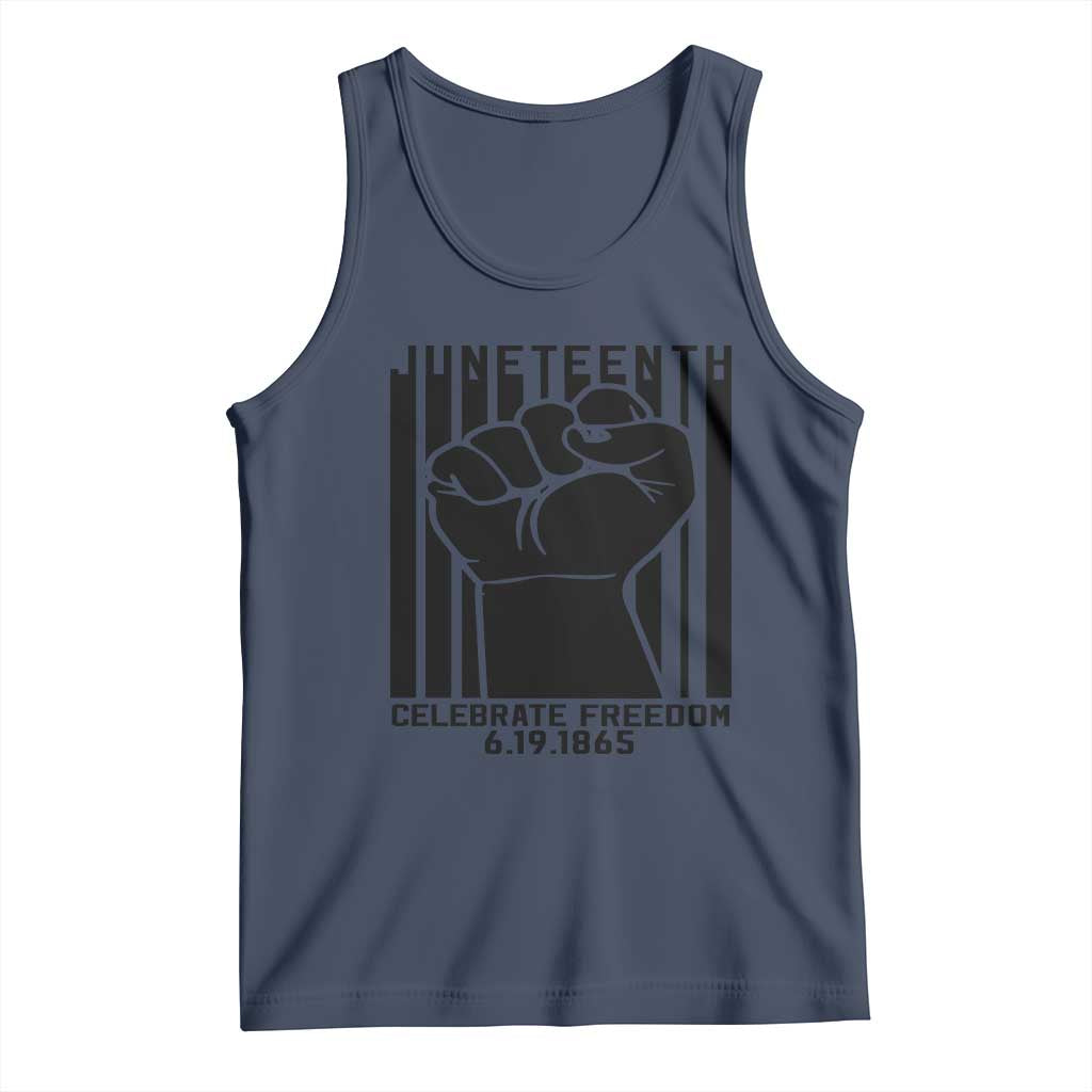 Juneteenth 1865 Independence Tank Top Celebrate Freedom Raised Fist TS01 Navy Print Your Wear