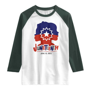 Juneteenth Flag Raglan Shirt Celebrating Black Freedom Day 1865 TS01 White Dark Forest Green Print Your Wear