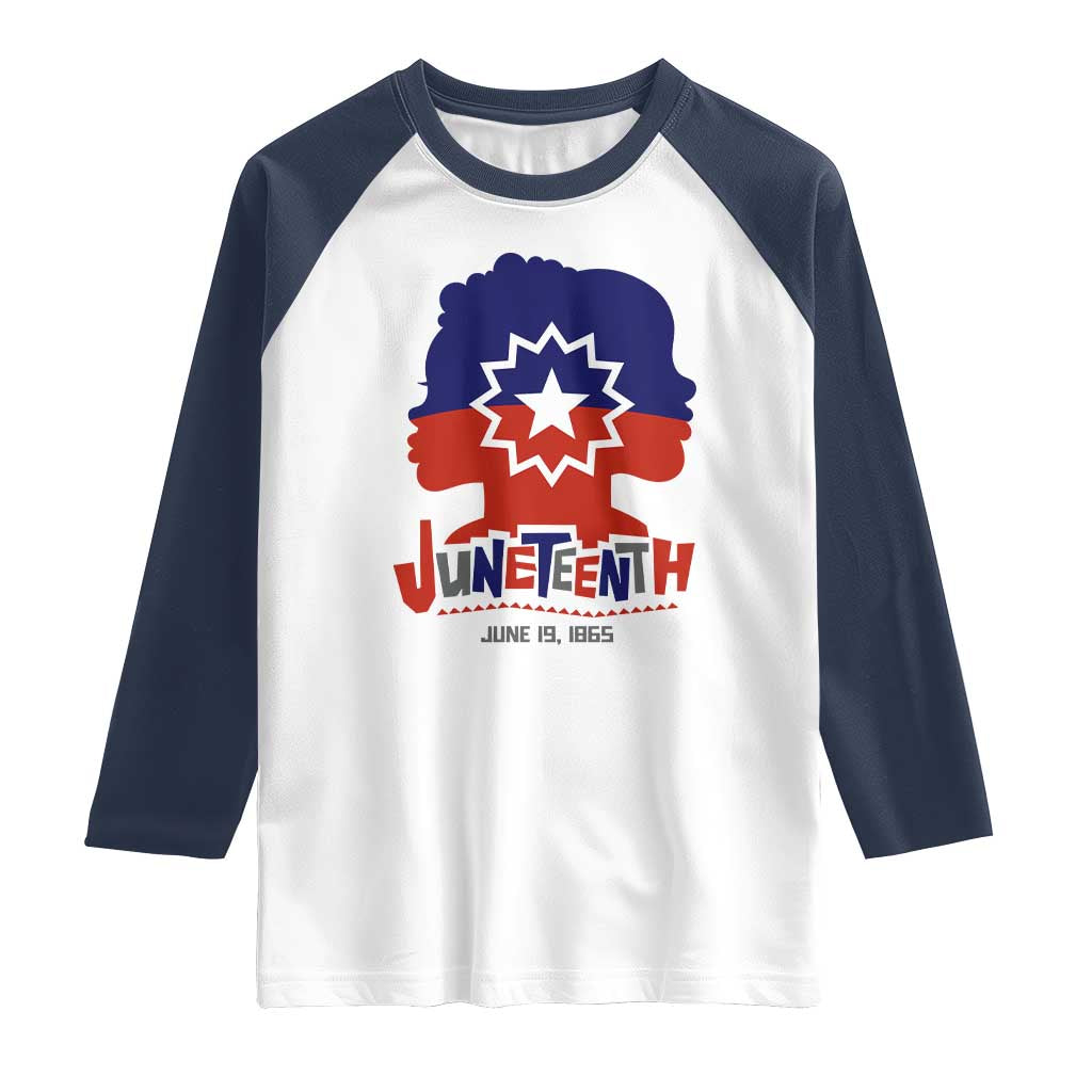 Juneteenth Flag Raglan Shirt Celebrating Black Freedom Day 1865 TS01 White Navy Print Your Wear