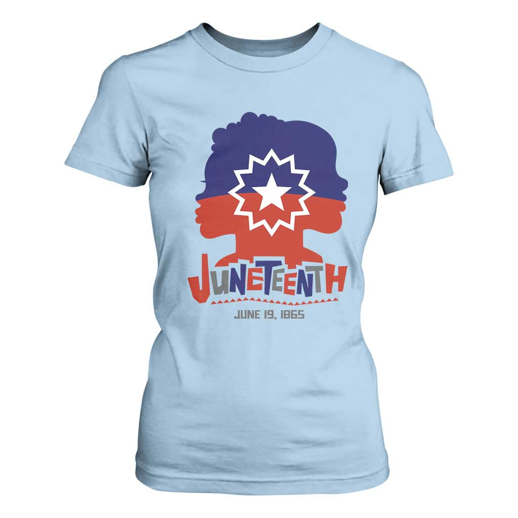 Juneteenth Flag T Shirt For Women Celebrating Black Freedom Day 1865 TS01 Light Blue Print Your Wear