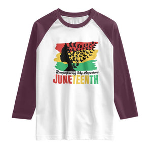Juneteenth 1865 Raglan Shirt Remembering My Ancestors TS01 White Maroon Print Your Wear
