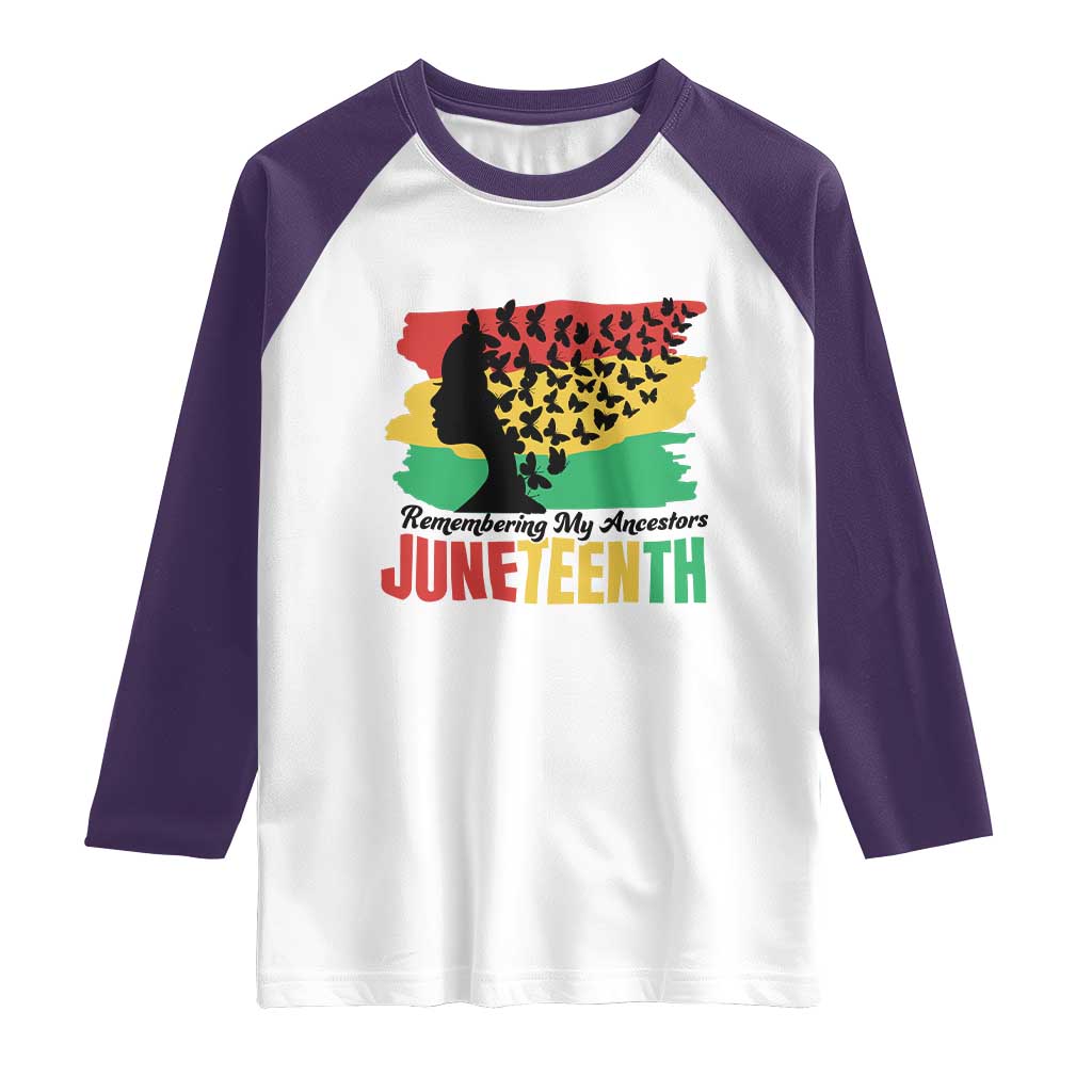 Juneteenth 1865 Raglan Shirt Remembering My Ancestors TS01 White Purple Print Your Wear