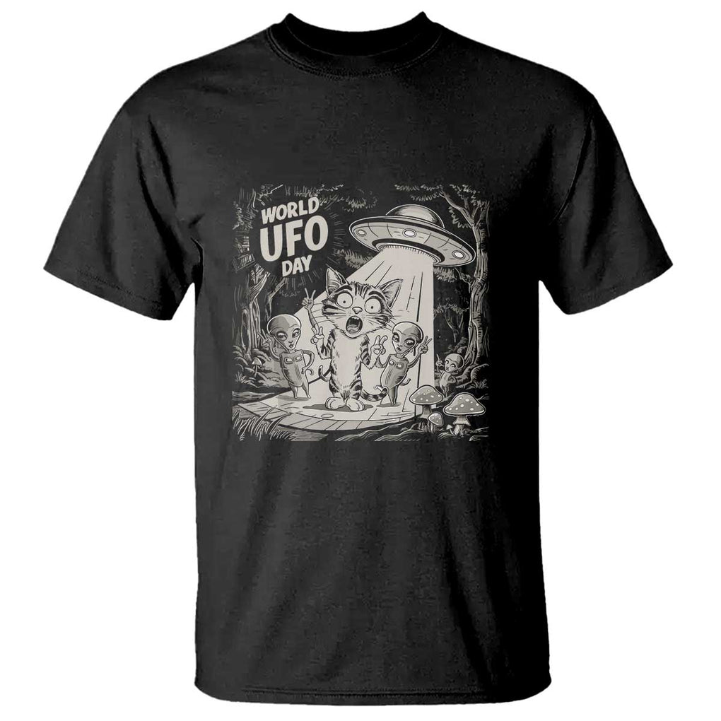 Funny Surprised Cat with UFOs Peace Sign Alien UFO Invasion T Shirt TS01 Black Print Your Wear