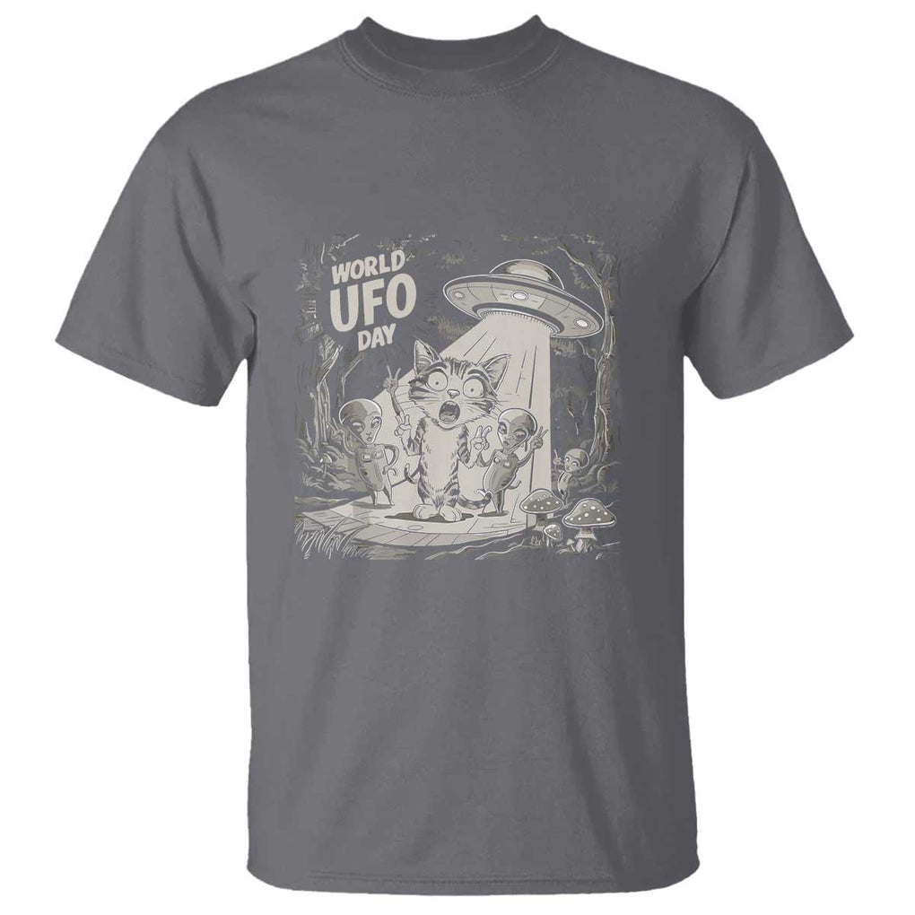Funny Surprised Cat with UFOs Peace Sign Alien UFO Invasion T Shirt TS01 Charcoal Print Your Wear