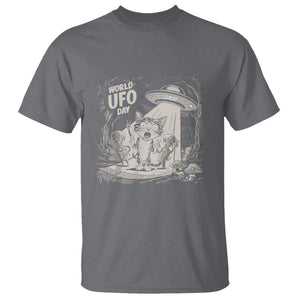 Funny Surprised Cat with UFOs Peace Sign Alien UFO Invasion T Shirt TS01 Charcoal Print Your Wear