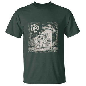 Funny Surprised Cat with UFOs Peace Sign Alien UFO Invasion T Shirt TS01 Dark Forest Green Print Your Wear
