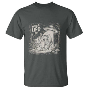 Funny Surprised Cat with UFOs Peace Sign Alien UFO Invasion T Shirt TS01 Dark Heather Print Your Wear