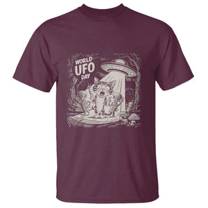 Funny Surprised Cat with UFOs Peace Sign Alien UFO Invasion T Shirt TS01 Maroon Print Your Wear