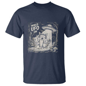Funny Surprised Cat with UFOs Peace Sign Alien UFO Invasion T Shirt TS01 Navy Print Your Wear