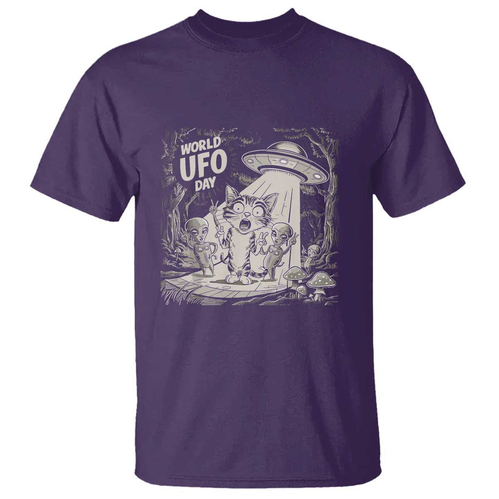 Funny Surprised Cat with UFOs Peace Sign Alien UFO Invasion T Shirt TS01 Purple Print Your Wear