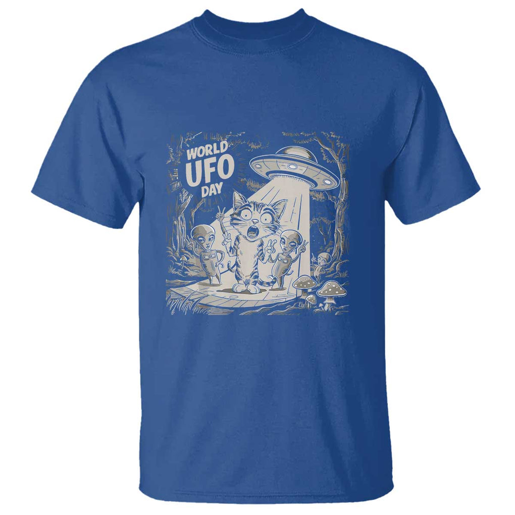 Funny Surprised Cat with UFOs Peace Sign Alien UFO Invasion T Shirt TS01 Royal Blue Print Your Wear