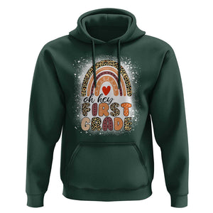 Oh Hey First Grade Hoodie Rainbow Bleached, 1st Day of School for Girls TS01 Dark Forest Green Print Your Wear