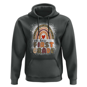 Oh Hey First Grade Hoodie Rainbow Bleached, 1st Day of School for Girls TS01 Dark Heather Print Your Wear