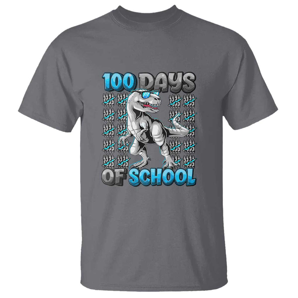 100 Days of School T-Rex T Shirt 100 Days Smarter Celebration TS01 Charcoal Print Your Wear