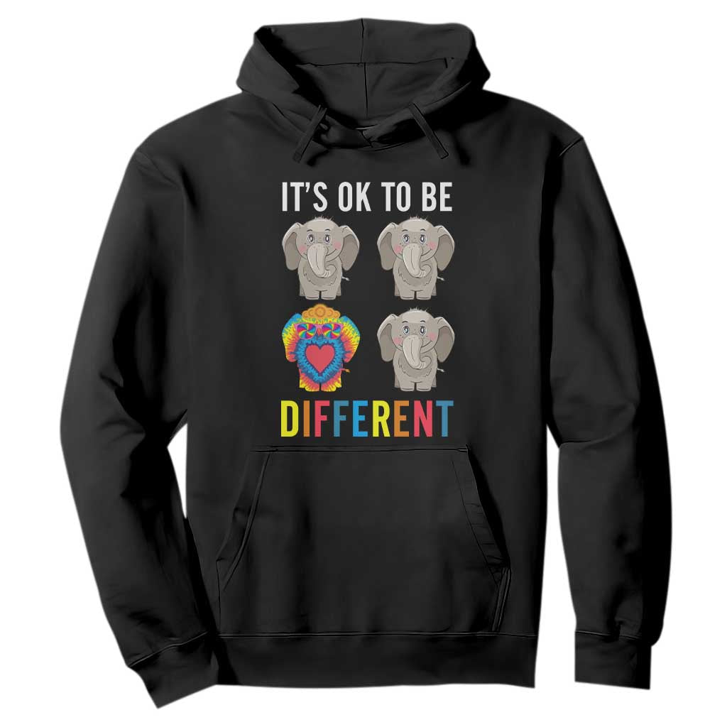 Autism Acceptance Hoodie It's Ok To Be Different Tie Dye Elephant Hippy Style TS01 Black Printyourwear