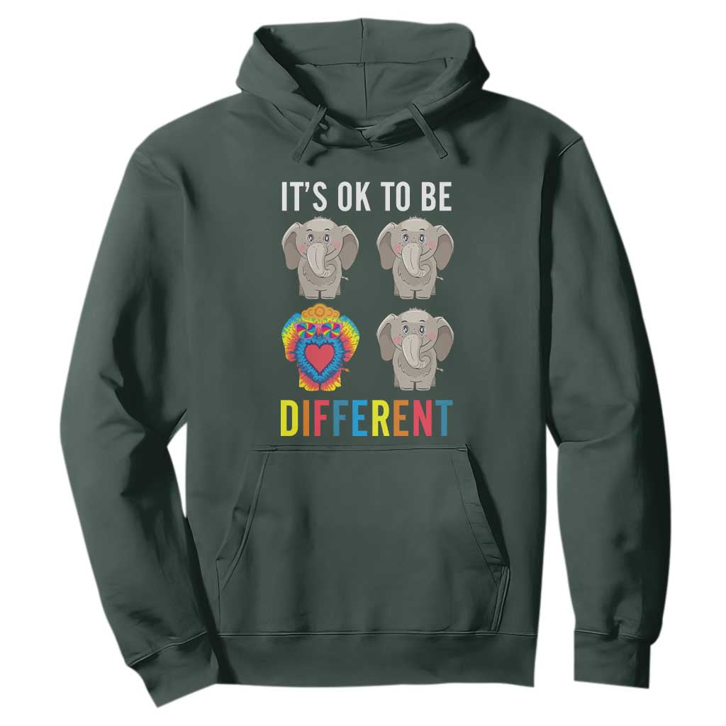 Autism Acceptance Hoodie It's Ok To Be Different Tie Dye Elephant Hippy Style TS01 Dark Forest Green Printyourwear