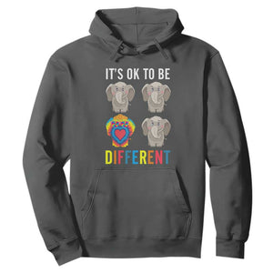 Autism Acceptance Hoodie It's Ok To Be Different Tie Dye Elephant Hippy Style TS01 Dark Heather Printyourwear