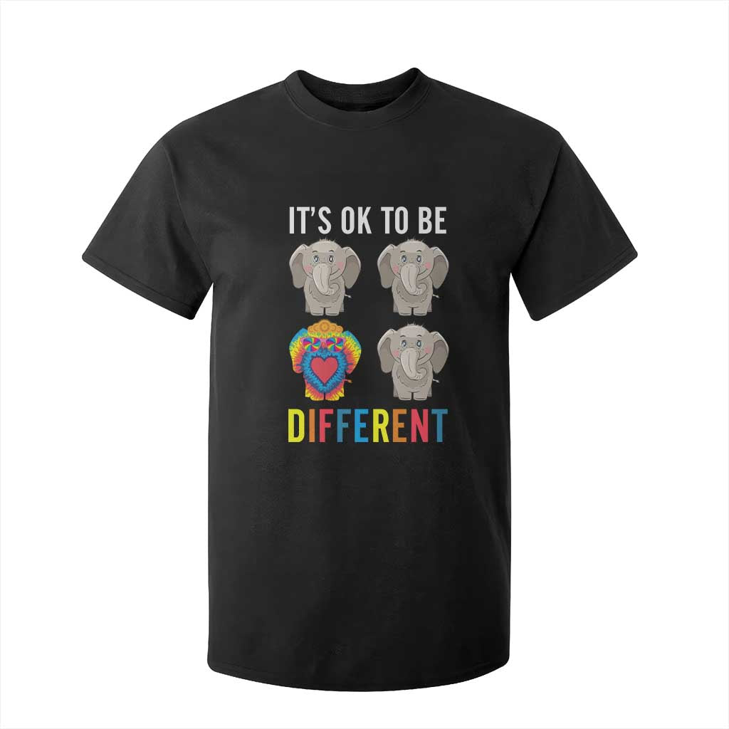 Autism Acceptance T Shirt For Kid It's Ok To Be Different Tie Dye Elephant Hippy Style TS01 Black Printyourwear