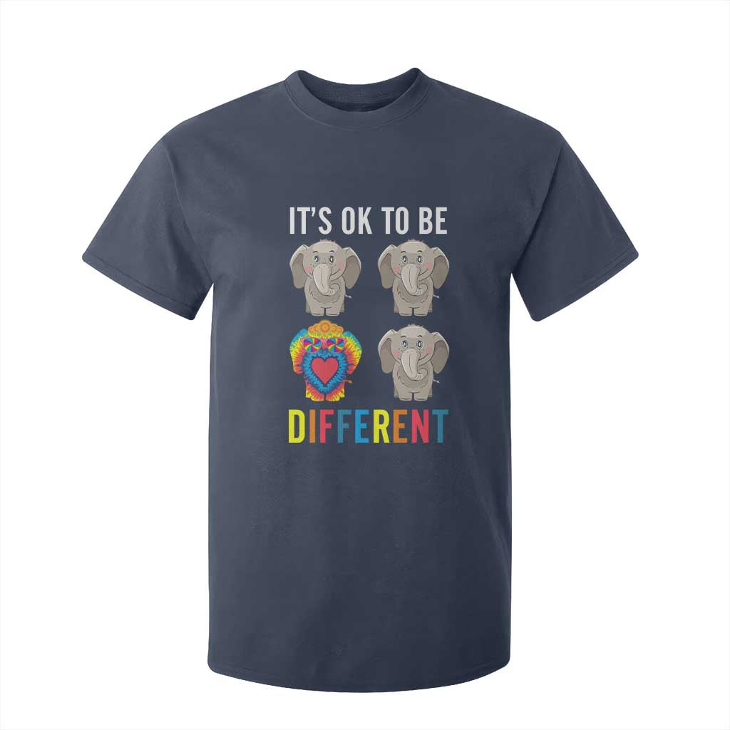 Autism Acceptance T Shirt For Kid It's Ok To Be Different Tie Dye Elephant Hippy Style TS01 Navy Printyourwear
