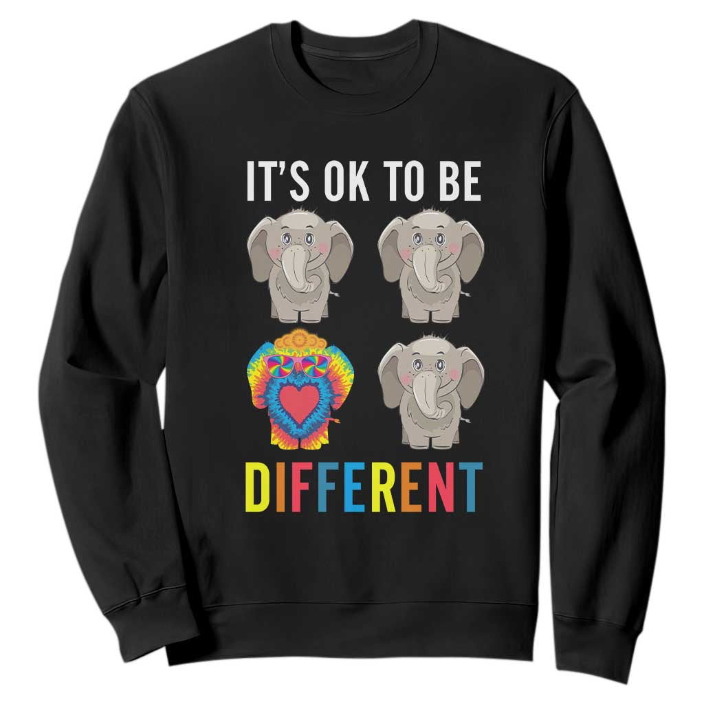 Autism Acceptance Sweatshirt It's Ok To Be Different Tie Dye Elephant Hippy Style TS01 Black Printyourwear