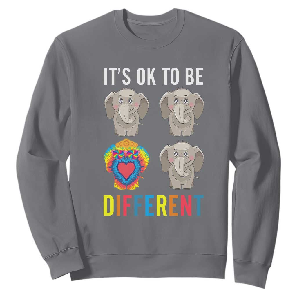 Autism Acceptance Sweatshirt It's Ok To Be Different Tie Dye Elephant Hippy Style TS01 Charcoal Printyourwear