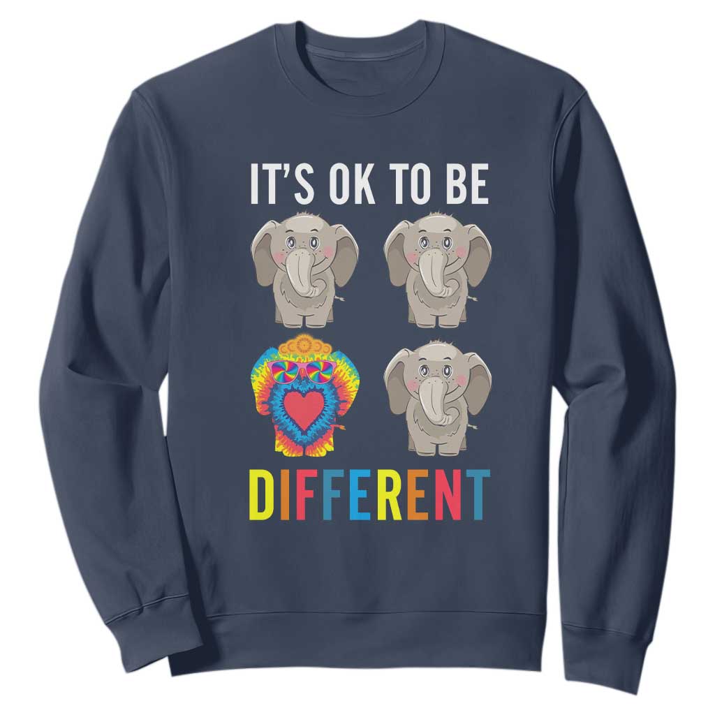 Autism Acceptance Sweatshirt It's Ok To Be Different Tie Dye Elephant Hippy Style TS01 Navy Printyourwear