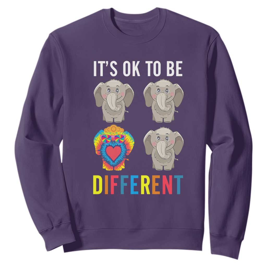 Autism Acceptance Sweatshirt It's Ok To Be Different Tie Dye Elephant Hippy Style TS01 Purple Printyourwear