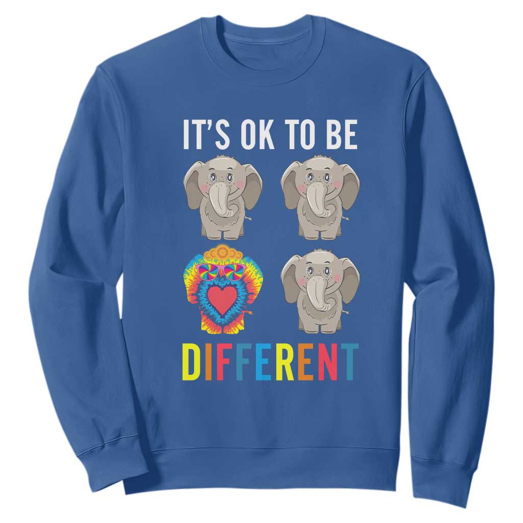 Autism Acceptance Sweatshirt It's Ok To Be Different Tie Dye Elephant Hippy Style TS01 Royal Blue Printyourwear