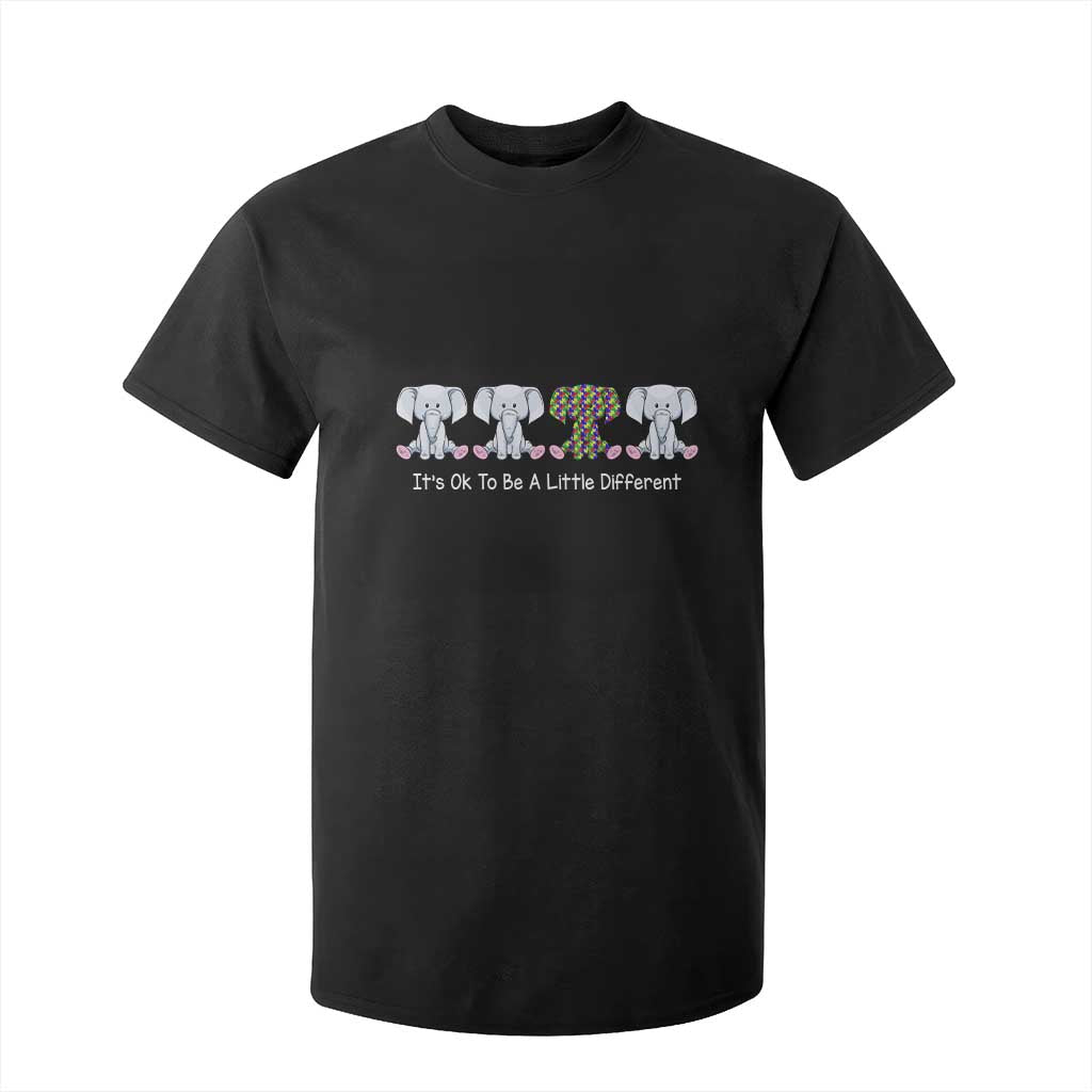 Autism Acceptance T Shirt For Kid It's Ok To Be A Little Different Jigsaw Puzzle Elephant TS01 Black Printyourwear