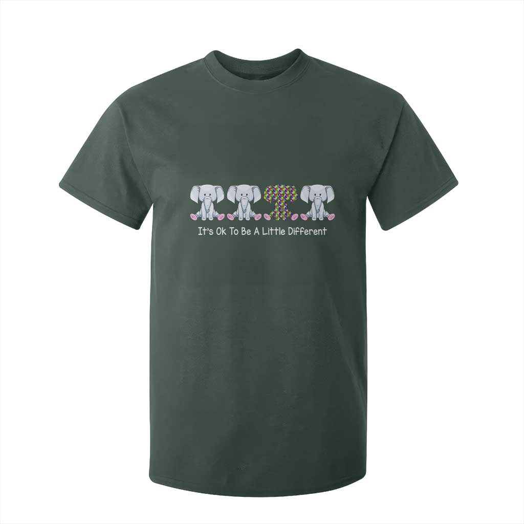 Autism Acceptance T Shirt For Kid It's Ok To Be A Little Different Jigsaw Puzzle Elephant TS01 Dark Forest Green Printyourwear