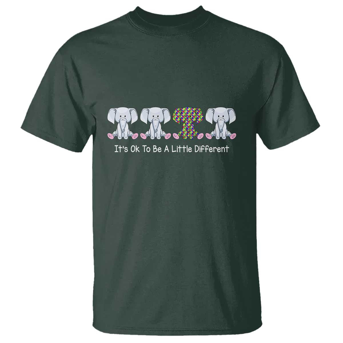 Autism Acceptance T Shirt It's Ok To Be A Little Different Jigsaw Puzzle Elephant TS01 Dark Forest Green Printyourwear